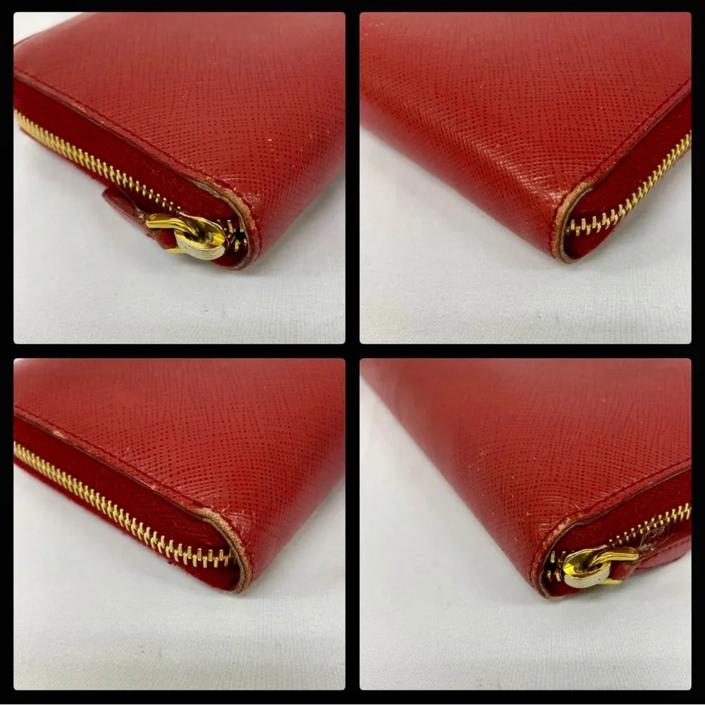 Auth PRADA Bundle Long Wallet Saffiano Shine Fuoco Red Leather, Box & Card - Picture 10 of 12